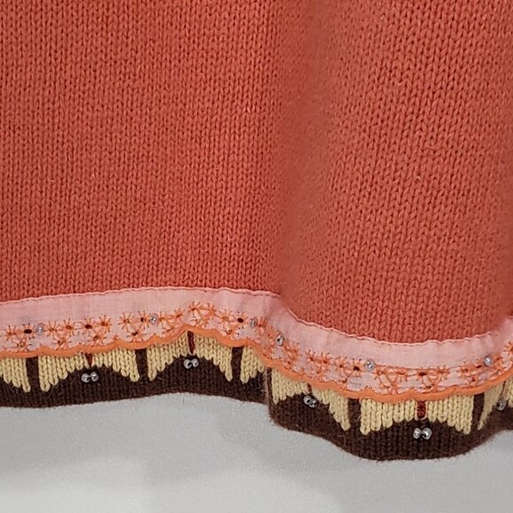 Storybook Knits  Long Orange Cardigan Sweater  Beaded / Sequins / Size S - Picture 4 of 7